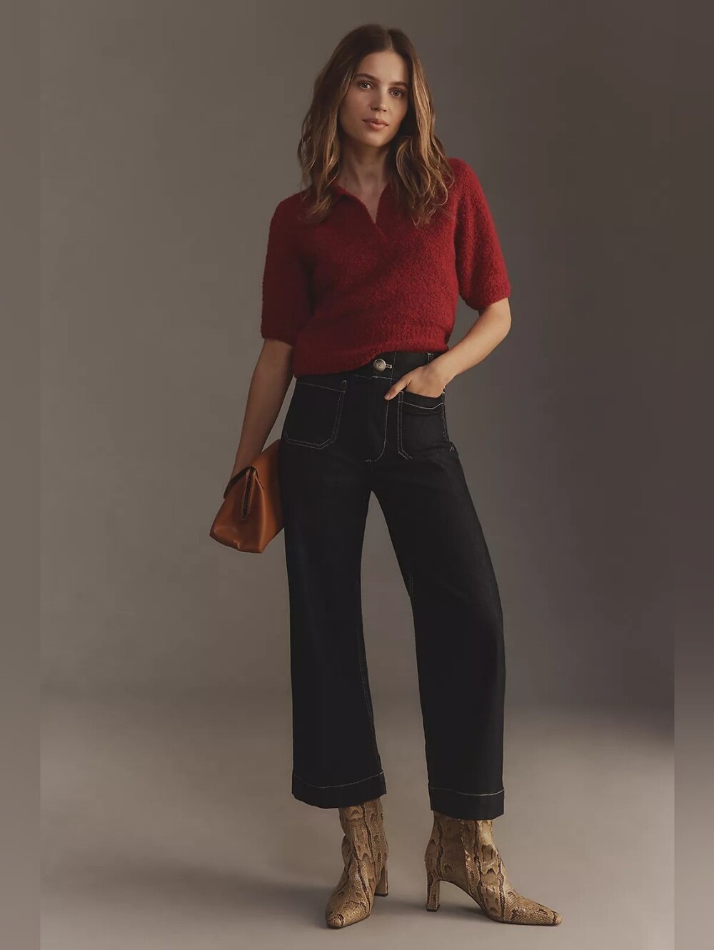 ​Maeve Anthropologie The Colette Contrast Stitch Crop Wide Leg Pants Black 27